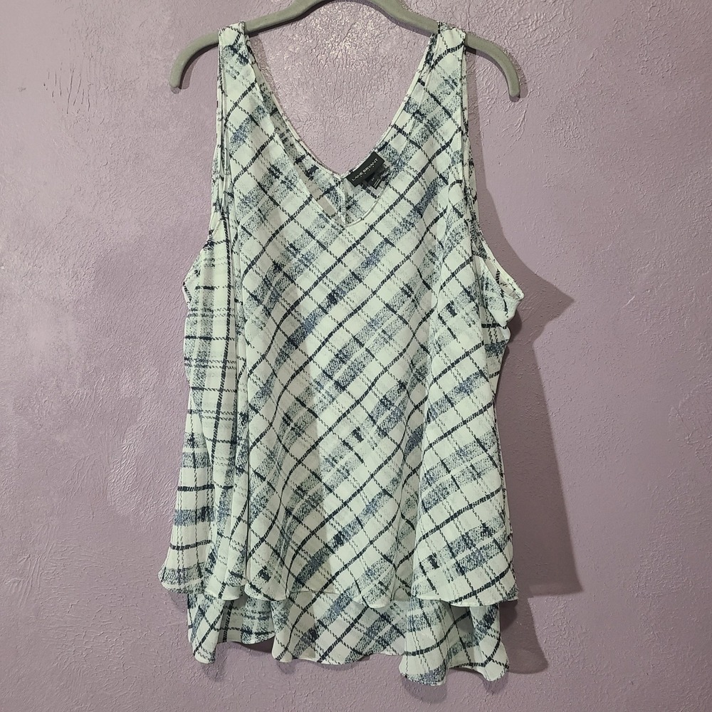 Lane Bryant Layered Plaid V Neck Tank Top Camisole Womens 22 Blue White